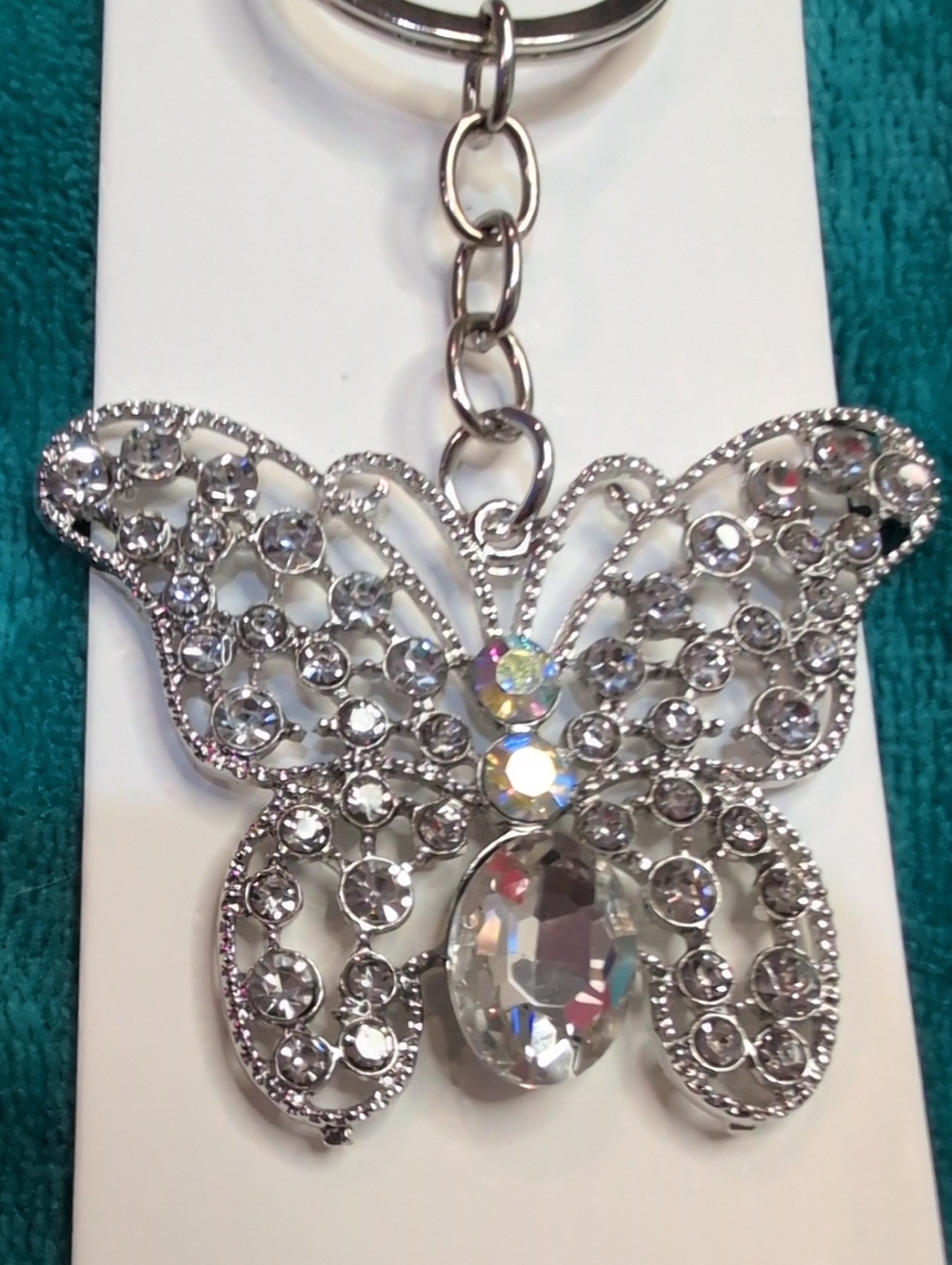 Silver Butterfly Crystal Keychain Charm